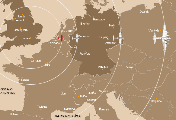 evolução do alcance do P-47 sobre o mapa da Europa evolução do alcance do P-47 sobre o mapa da Europa